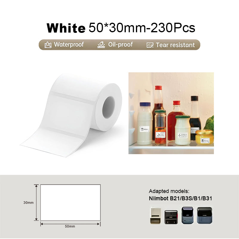 Niimbot B21/B31/B3S/B1/B4/B21 Pro/B2 Pro/B1 Pro 50*30mm White Freezer Label Printing Paper Sticker