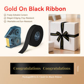 3 Sets – N1 Satin Ribbon Roll Gold On Black Ribbon 14 x 5.1mm