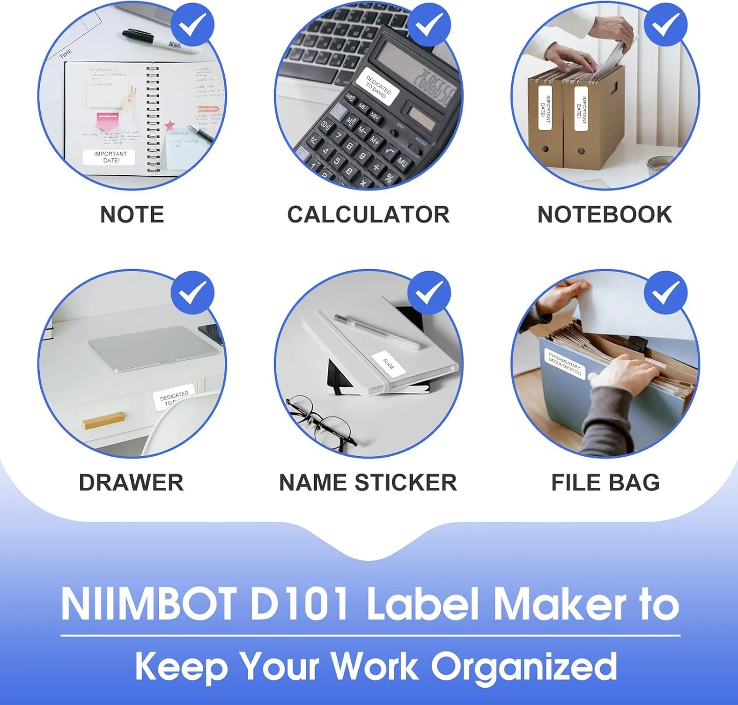 NIIMBOT D101 Portable Bluetooth Thermal Label Printer Label Maker 1- Inch for Phone Pad Easy to Use Office Home Organization