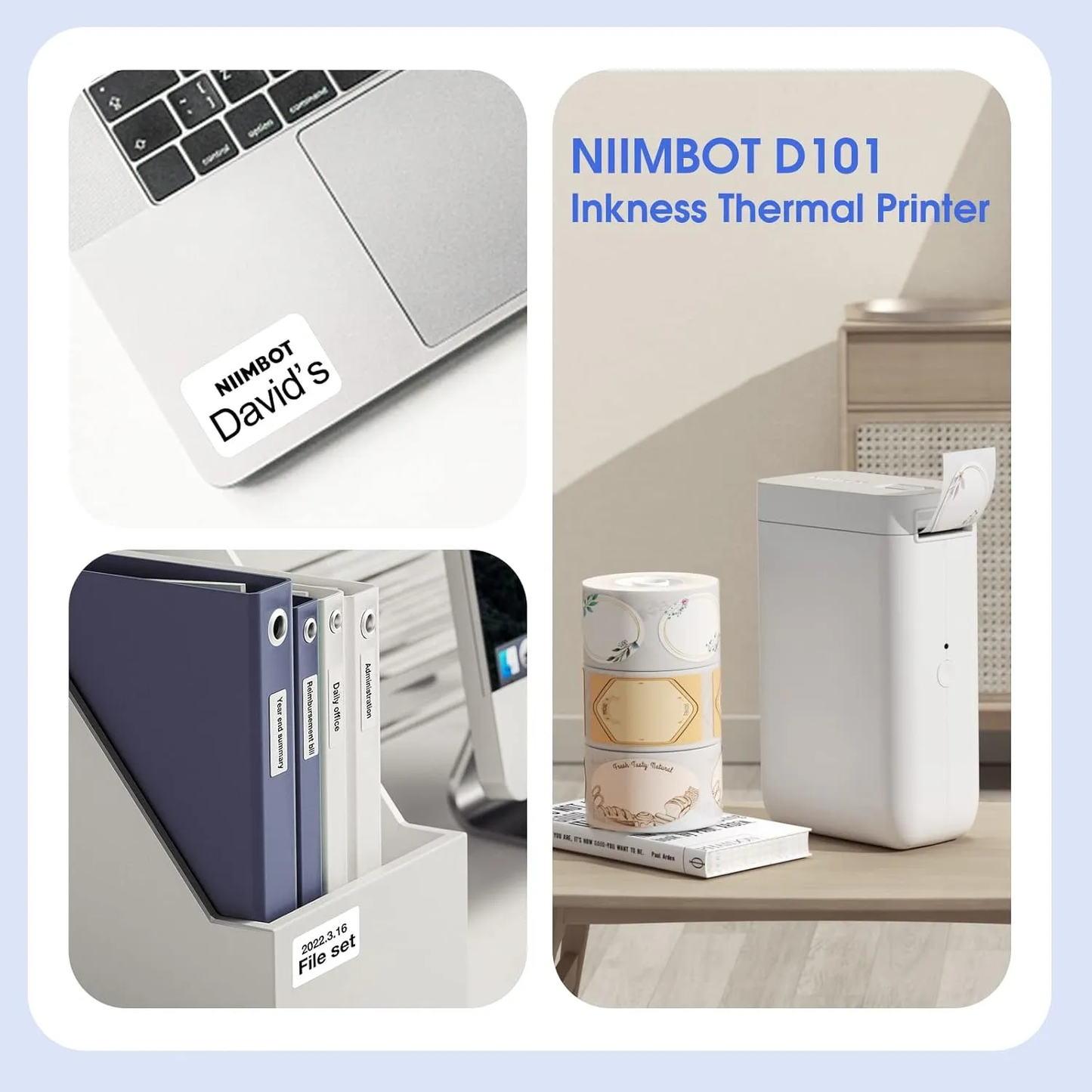 NIIMBOT D101 Portable Bluetooth Thermal Label Printer Label Maker 1- Inch for Phone Pad Easy to Use Office Home Organization