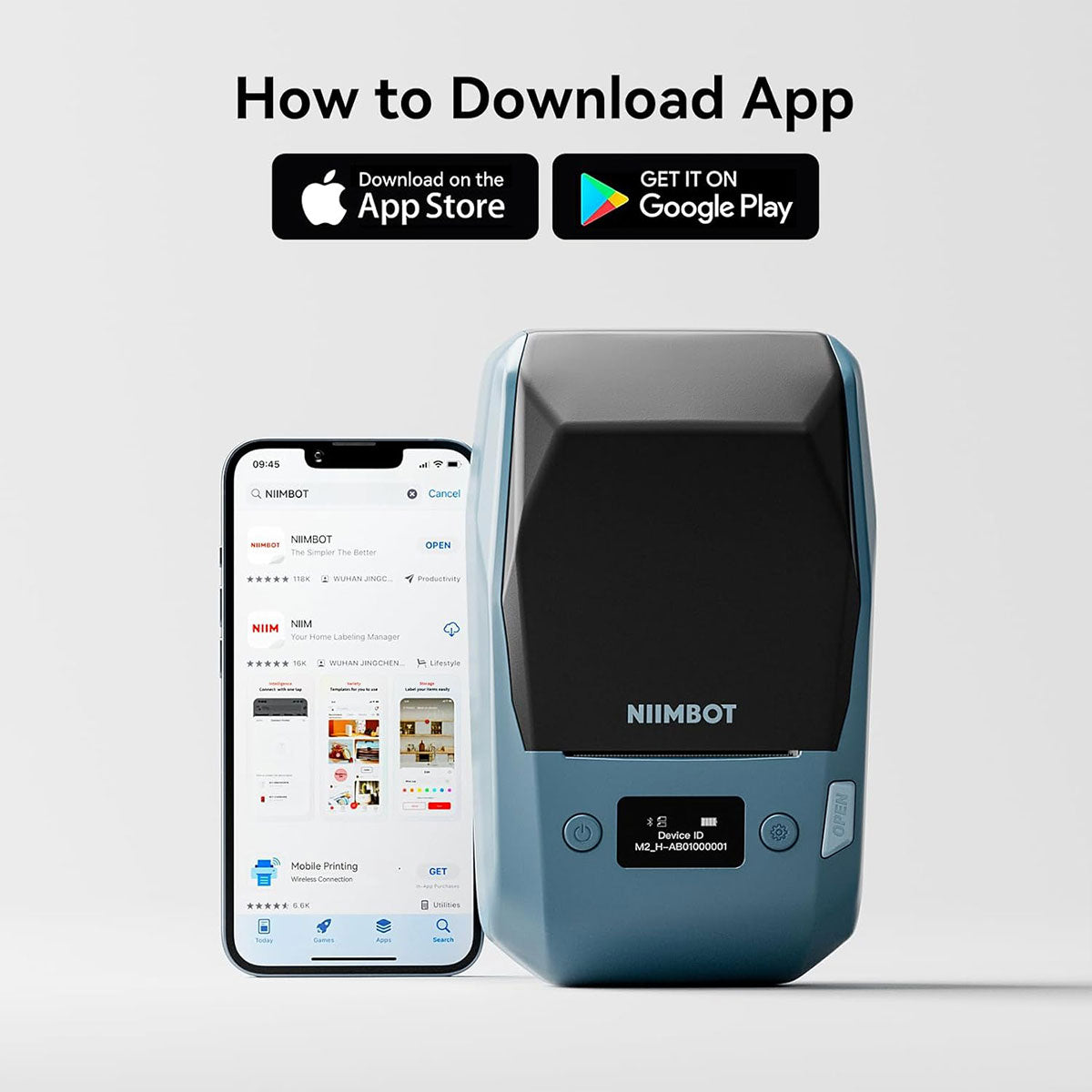Niimbot M2_H Thermal Transfer Label Printer 300DPI Bluetooth Maker for PC & Mobile, 20-50mm for Office & Outdoor Use