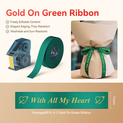 3 Sets – N1 Satin Ribbon Roll Gold On Green Ribbon 14 x 5.1mm
