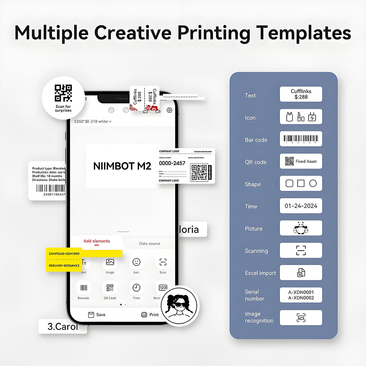 Niimbot M2_H Thermal Transfer Label Printer 300DPI Bluetooth Maker for PC & Mobile, 20-50mm for Office & Outdoor Use