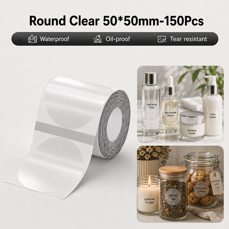 Niimbot B21/B3S/B1/B31/B4/B21 Pro/B2 Pro/B1 Pro 50*50mm 150Pcs Round Transparent Thermal Labels