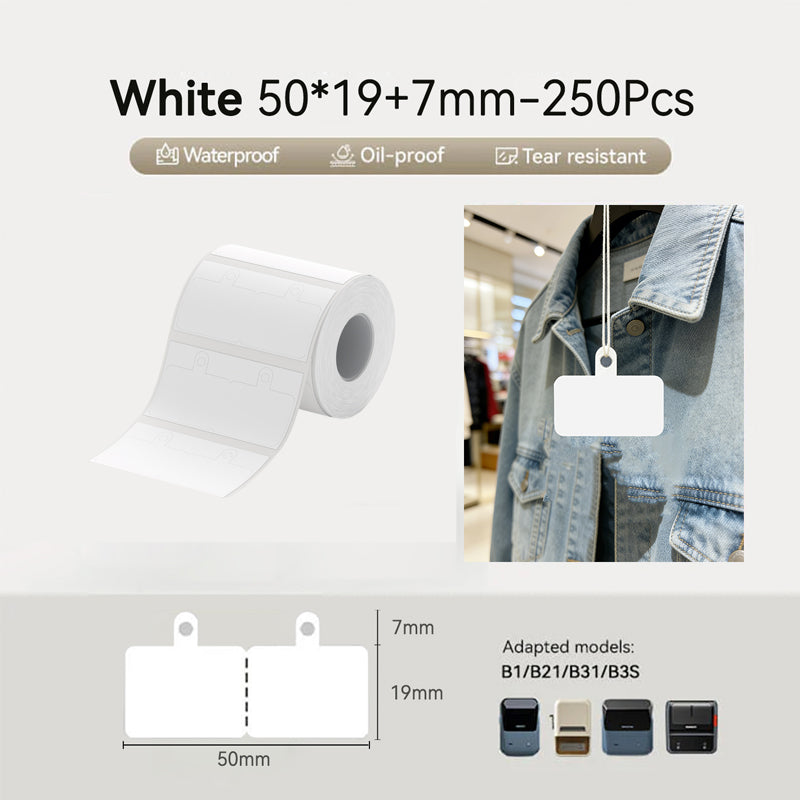 Niimbot B21/B31/B3S/B1/B4/B21 Pro/B2 Pro/B1 Pro 50*19+7mm 250Pcs White Jewelry Thermal Labels