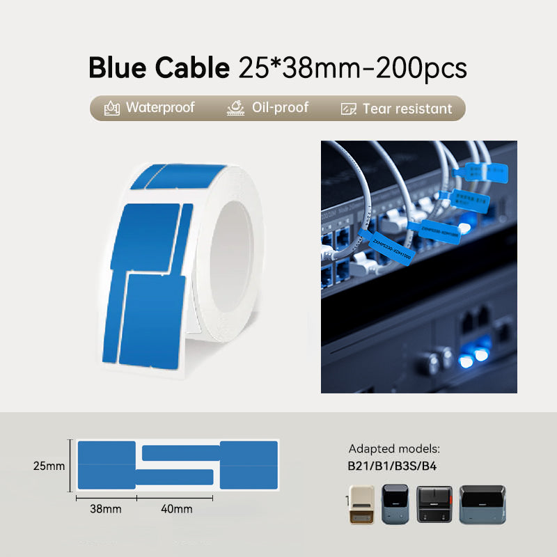 Niimbot B21/B31/B3S/B1/B4/B21 Pro/B2 Pro/B1 Pro 25*38+38mm/2L 200pcs Cable Label Paper - Blue