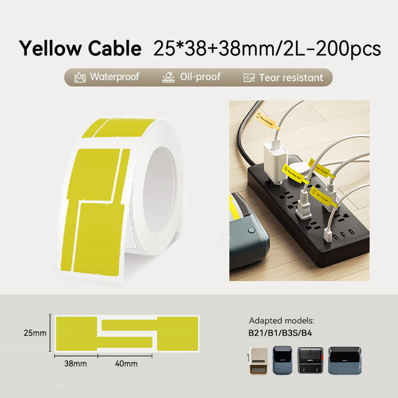 Niimbot B21/B31/B3S/B1/B4/B21 Pro/B2 Pro/B1 Pro 25*38+38mm/2L 200pcs Cable Label Paper - Yellow