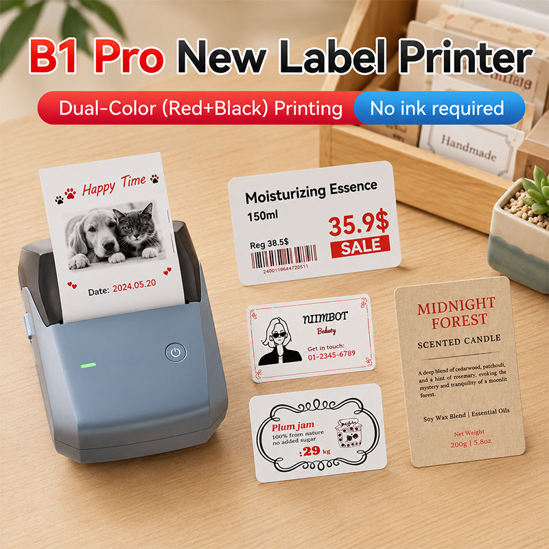 NIIMBOT B1 Pro 300 DPI Bluetooth Thermal Label Printer Red & Black Printing for Home Office & Small Business