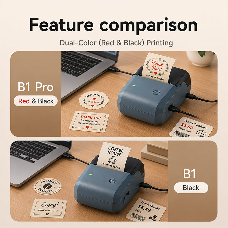 NIIMBOT B1 Pro 300 DPI Bluetooth Thermal Label Printer Red & Black Printing for Home Office & Small Business
