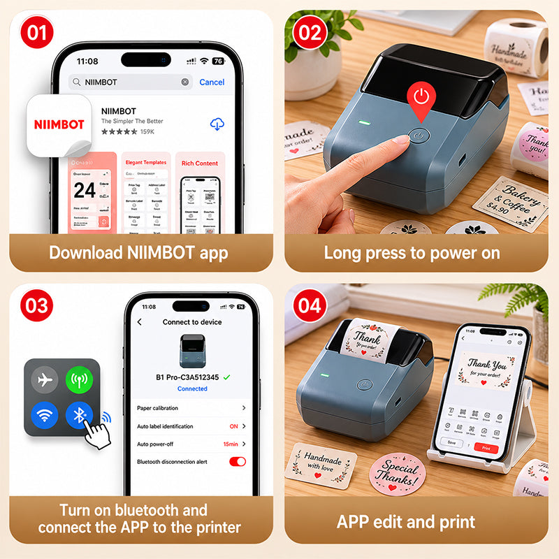 NIIMBOT B1 Pro 300 DPI Bluetooth Thermal Label Printer Red & Black Printing for Home Office & Small Business