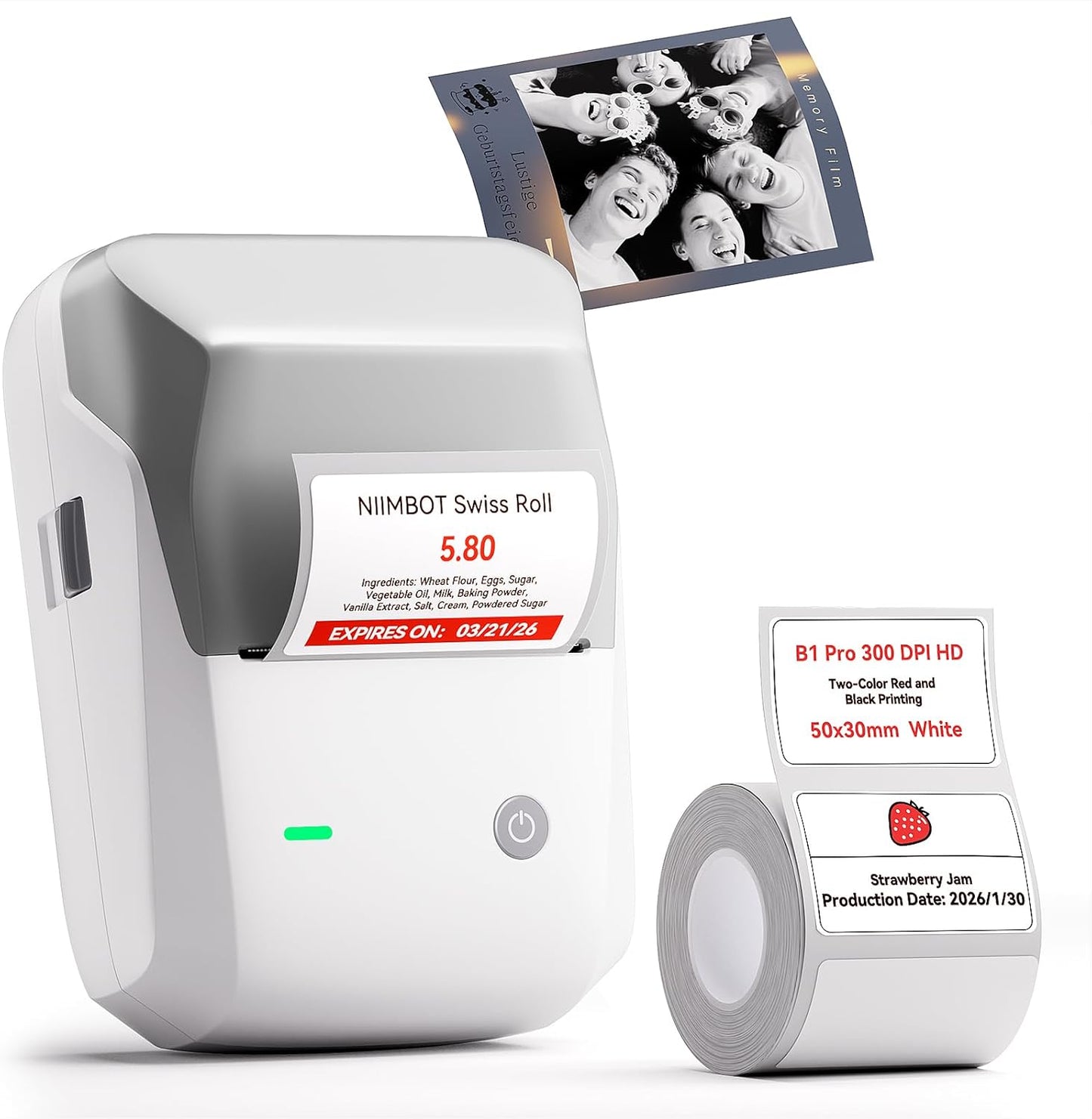 NIIMBOT B1 Pro 300 DPI Bluetooth Thermal Label Printer Red & Black Printing for Home Office & Small Business