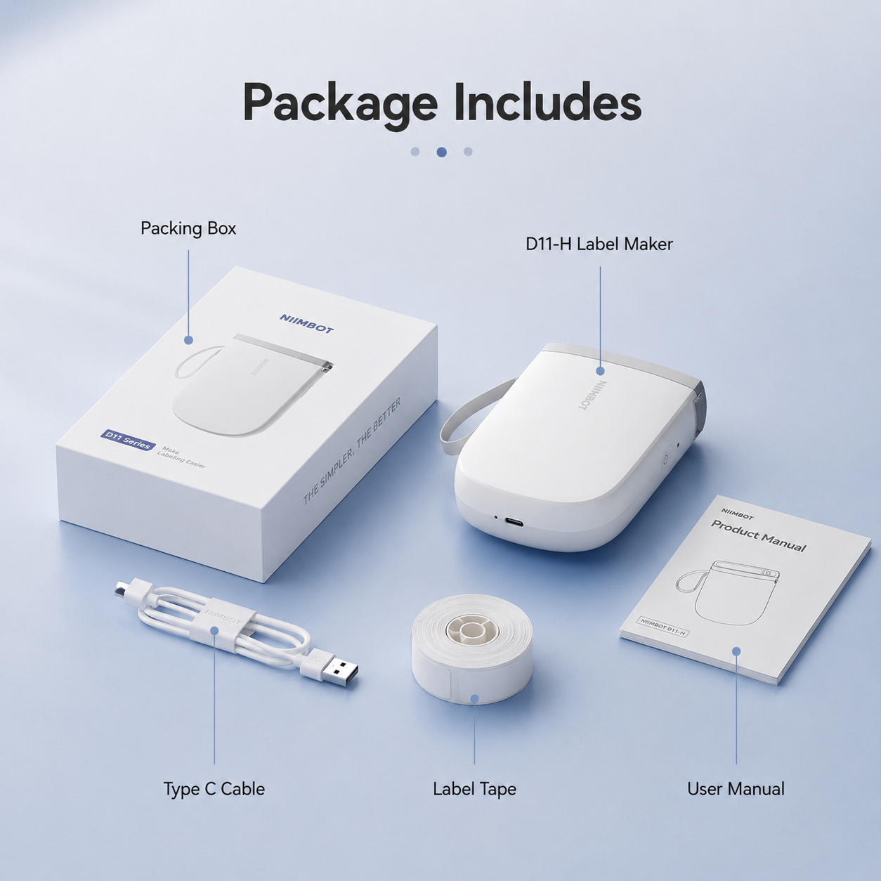 NIIMBOT D11H 300DPI HD Half-Inch Bluetooth Label Printer for Organizing Home Office School