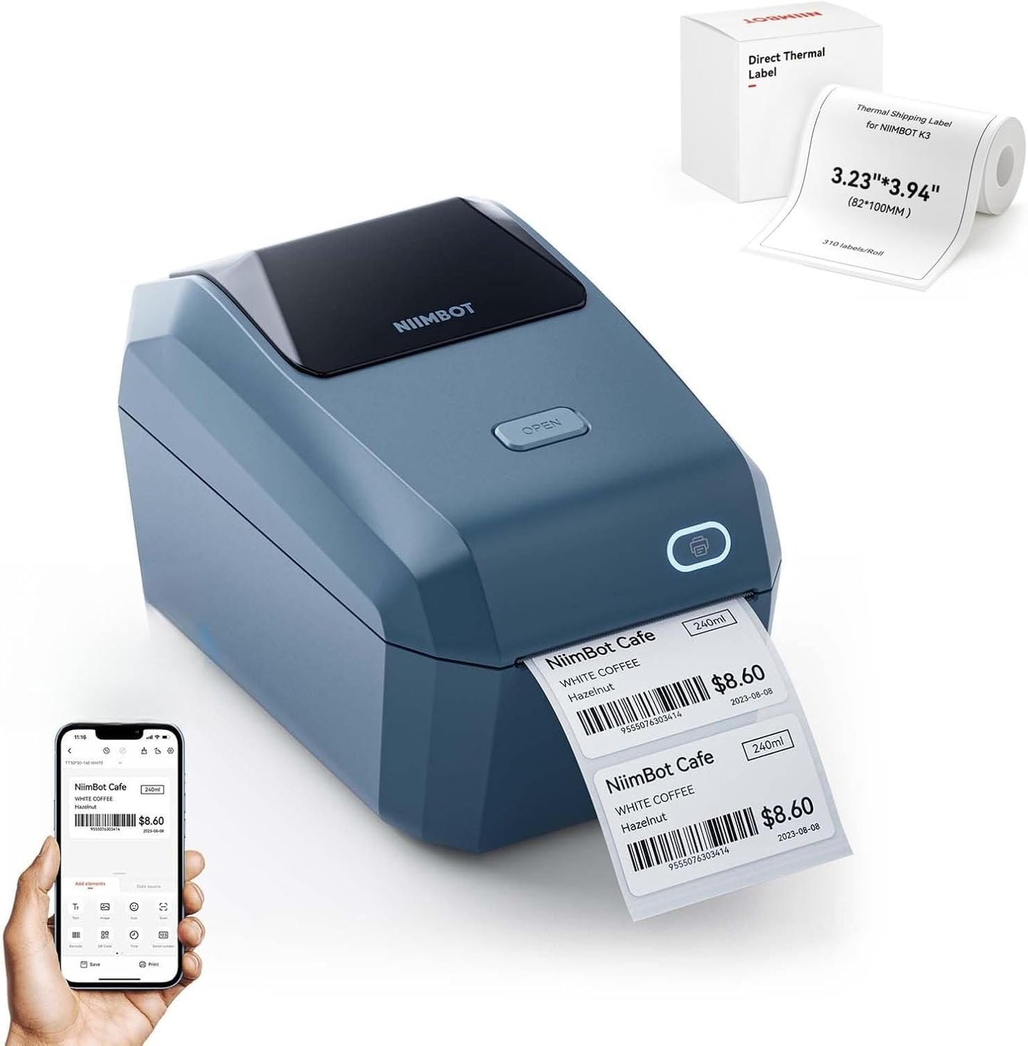 NIIMBOT K3 3Inch Desktop High-Speed Thermal Label Printer Inkless Device for Wristband, Medical, Amusement Park, Home & Small Business