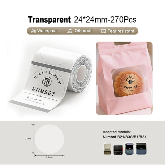 Niimbot B21/B3S/B1/B31 24*24mm 270Pcs Transparent Thermal Label