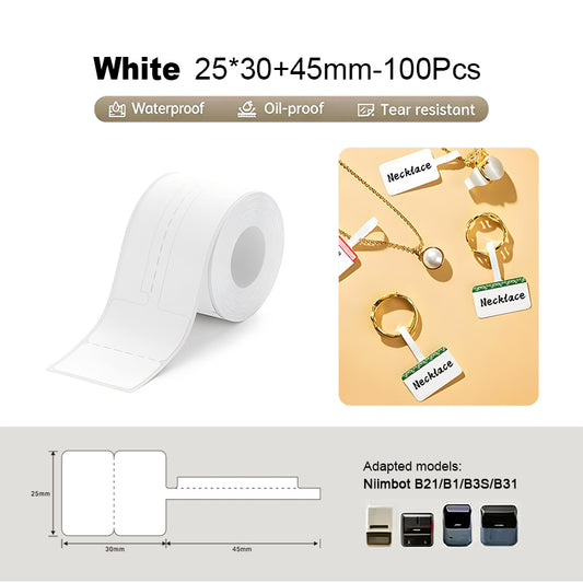 Niimbot B21/B1/B3S/B31 30*25+45mm 100Pcs White Jewelry Labels