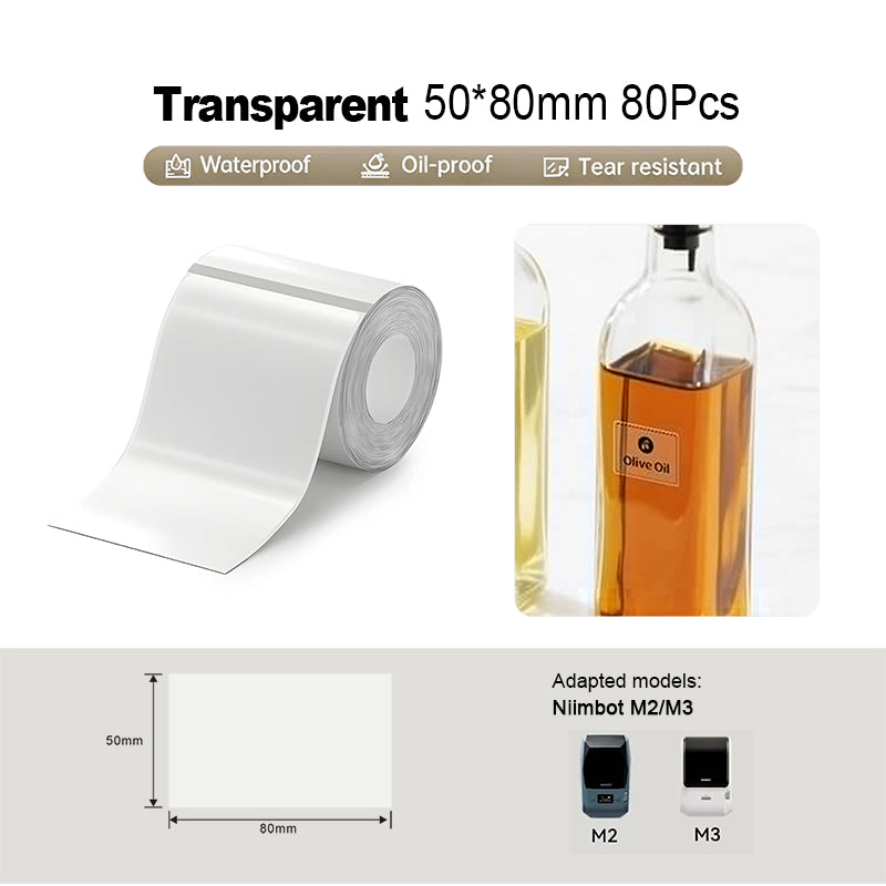 Niimbot M2_H/M3 50*80mm 90Pcs Transparent Thermal Transfer Label