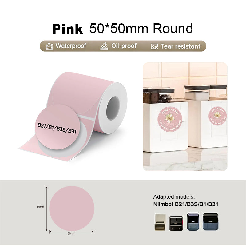 Niimbot B21/B3S/B1/B31 50*50mm 140Pcs Round Waterproof Labels