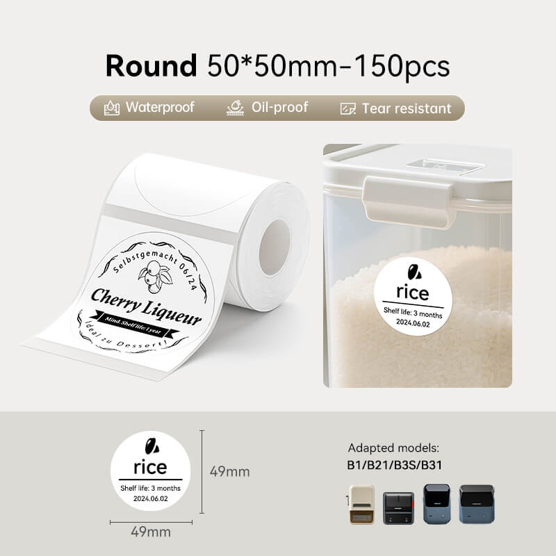 Niimbot B21/B3S/B1/B31 50*50mm Round White Thermal Label