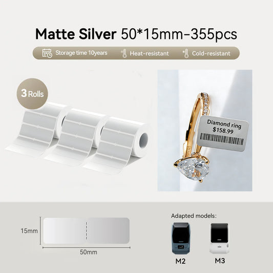 3 Rolls – Niimbot M2/M3 50*15mm 355Pcs Matte Silver Jewelry Thermal Transfer Label