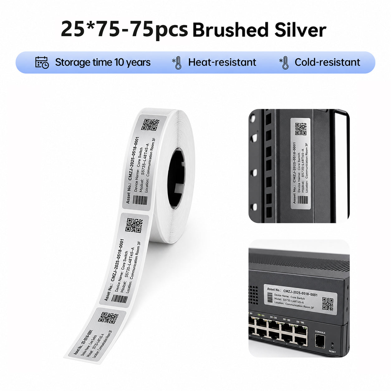 Niimbot M2_H/M3 25*75mm 75Pcs Brushed Silver Thermal Transfer Label
