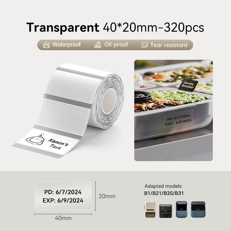 Niimbot B21/B3S/B1/B31 40*20mm 320Pcs Transparent Thermal Labels