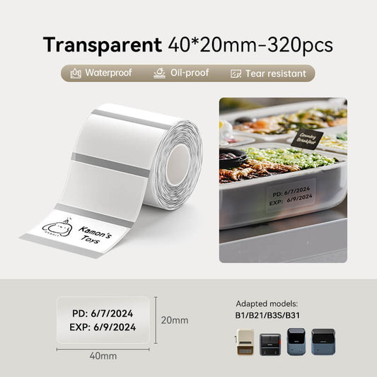 Niimbot B21/B3S/B1/B31 40*20mm 320Pcs Transparent Thermal Labels