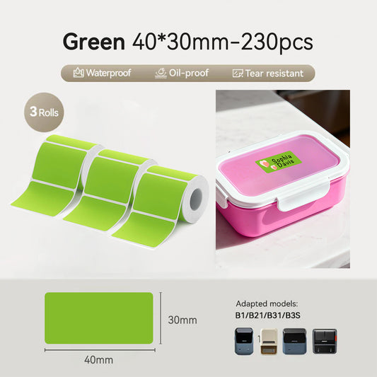 3 Rolls - Niimbot B21/B3S/B1/B31 40*30mm 230Pcs Green Thermal Labels