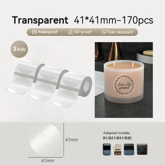 3 Rolls - Niimbot B21/B3S/B1/B31 41*41mm 170Pcs Round Transparent Thermal Labels