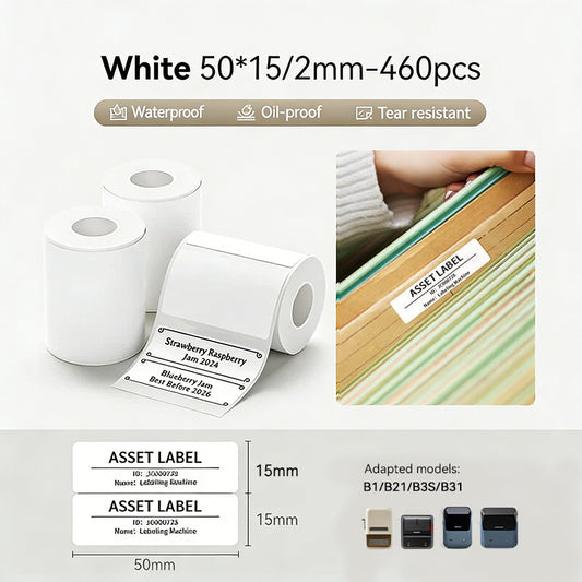3 Rolls - Niimbot B21/B3S/B1/B31 50*15mm 460Pcs White Thermal Labels