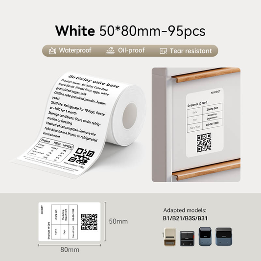 Niimbot B21/B3S/B1/B31 50*80mm 95Pcs Waterproof Freezer Thermal Labels