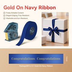 3 Sets  – N1 Satin Ribbon Roll Gold On Navy Blue Ribbon 14 x 5.1mm