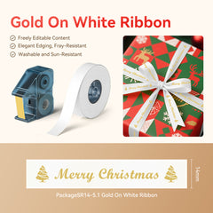 3 Sets  – N1 Satin Ribbon Roll Gold On White Ribbon 14 x 5.1mm