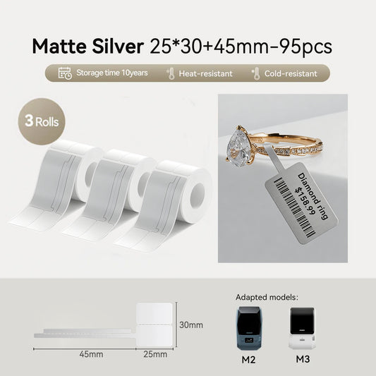 3 Rolls – Niimbot M2/M3 25*30+45mm 95Pcs Thermal Transfer Labels Matte Silver Jewelry