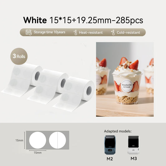 3 Rolls - Niimbot M2/M3 15*15+19.25mm 285Pcs Round White Thermal Transfer Labels