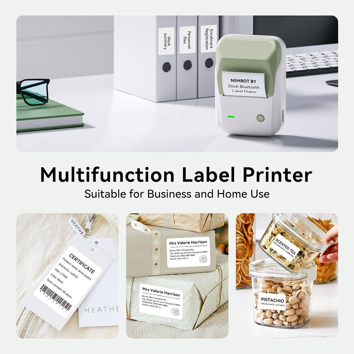 Niimbot B1 Portable 2-Inch Bluetooth Thermal Label Printer For Boutique Price Tags & Kitchen Pantry Labels
