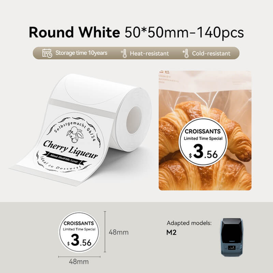 NiiMbot M2/M3 48*48mm 170pcs Round White Thermal Transfer Labels