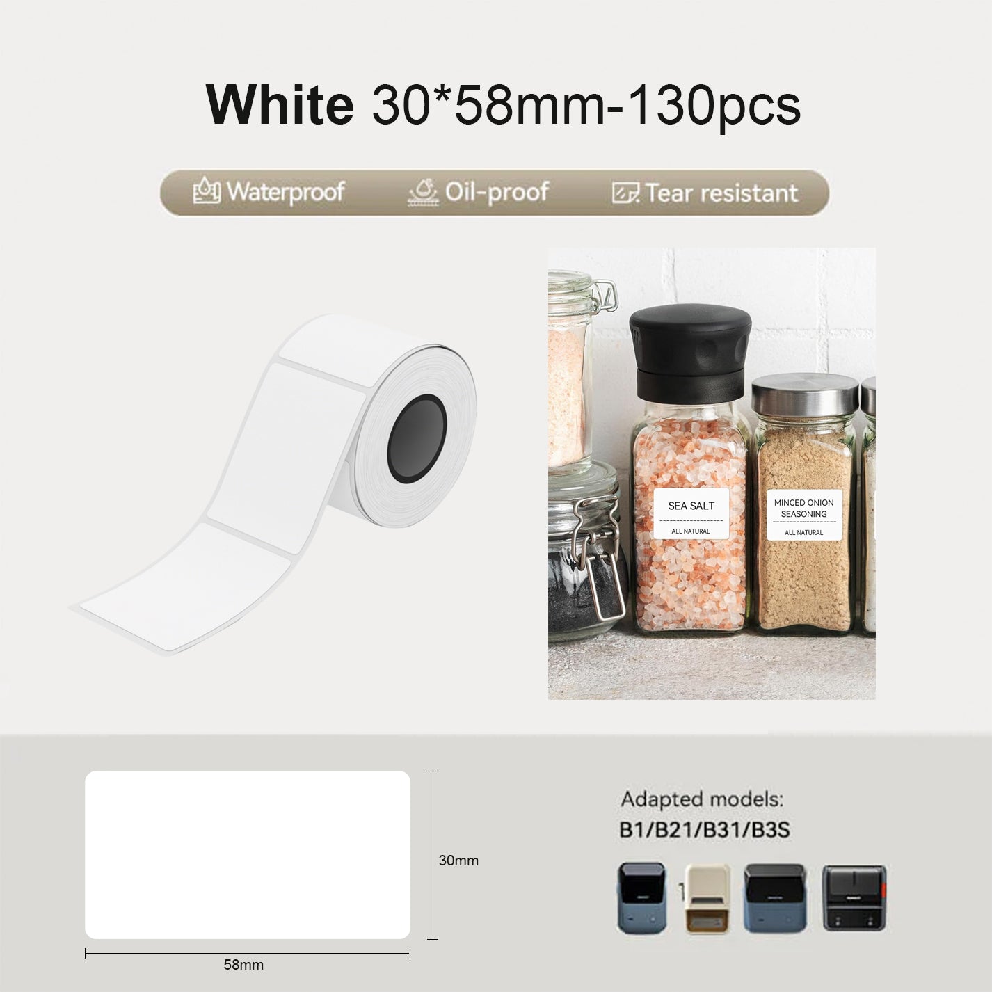 Niimbot B21/B3S/B1/B31 30*58mm 130Pcs White Thermal Labels