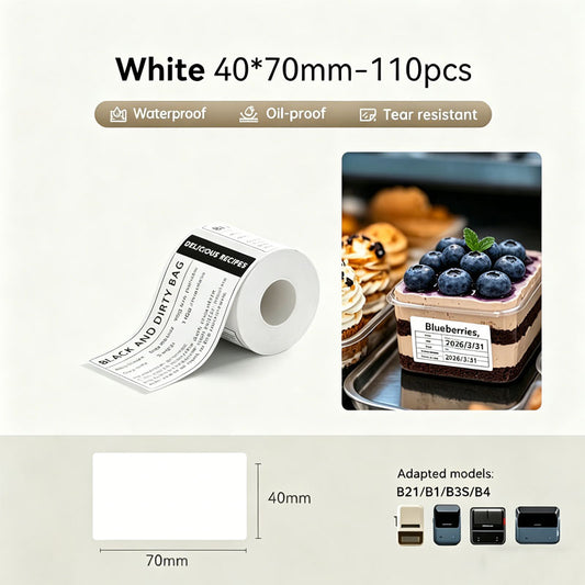 3 Rolls - Niimbot B21/B3S/B1/B31 40*70mm 110pcs White Thermal Labels