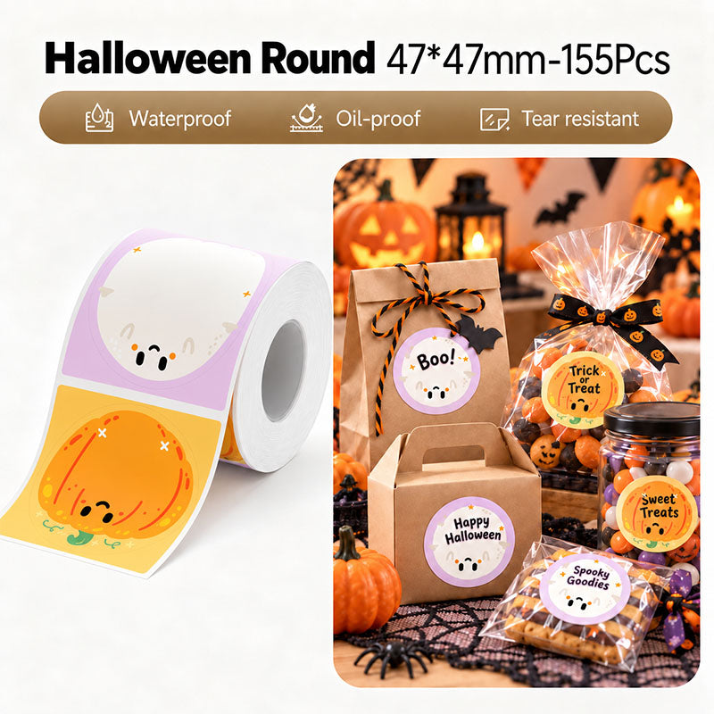 Niimbot B31/B3S/B21/B1/B4/B21 Pro/B2 Pro/B1 Pro 47*47mm 155Pcs Halloween Round Thermal Labels