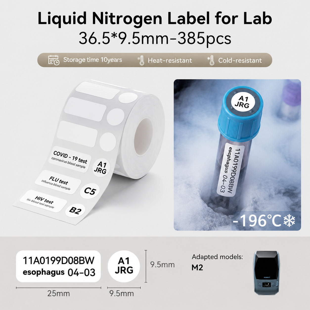 Niimbot M2_H/M3 36.5*9.5mm 385Pcs Liquid Nitrogen Thermal Transfer Label For Lab