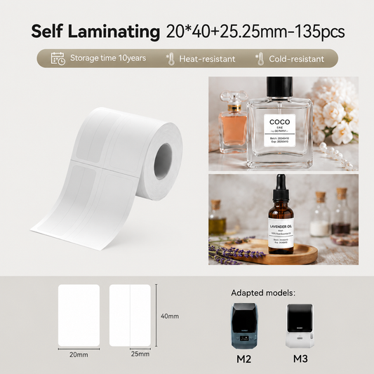 Niimbot M2_H/M3 20*40+25.25mm 135Pcs Self-laminated White Thermal Transfer Labels