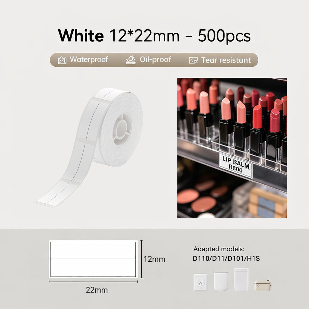 Niimbot D11/D110/D101/H1S 12*22mm 500Pcs White Thermal Labels