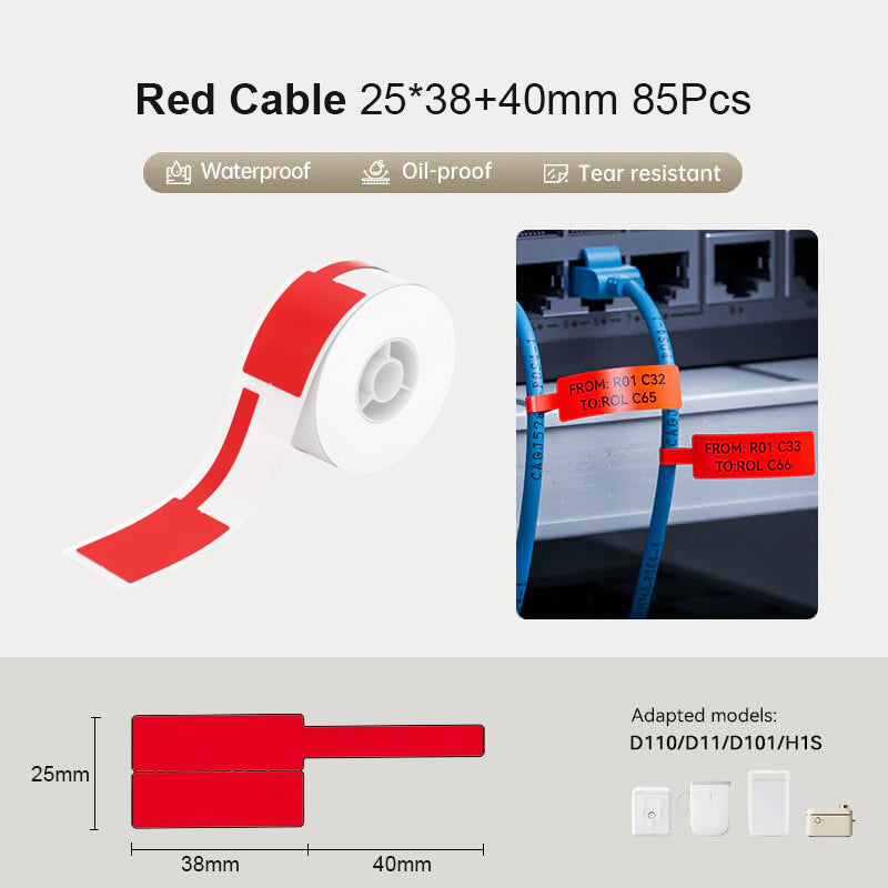 Niimbot D101 25*38+40mm 85Pcs Red Thermal Cable Labels