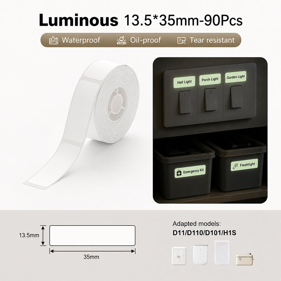 Niimbot D11/D110/D101/H1S 13.5*35mm 90Pcs Luminous Thermal Labels