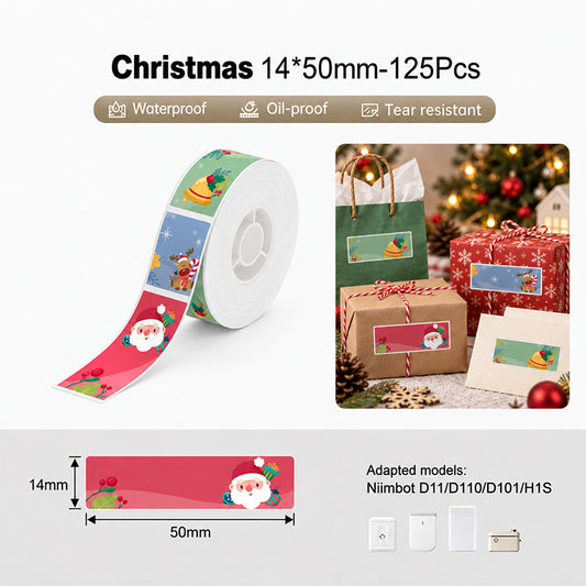 Niimbot D11/D110/D101/H1S 14*50mm 125Pcs Christmas Name Labels