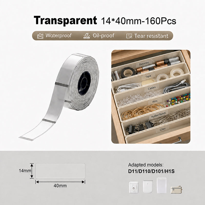 Niimbot D11/D110/D101/H1S 14*40mm 160Pcs Transparent Thermal Label