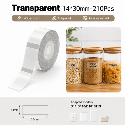 Niimbot D11/D110/D101/H1S 14*30mm 210Pcs Transparent Thermal Labels