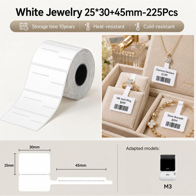 Niimbot M3 25*30+45mm 225Pcs White Jewelry Thermal Transfer Labels