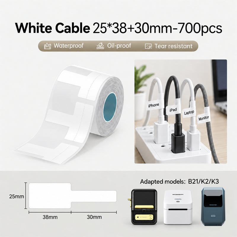 Niimbot B21/K2/K3 25*38+30mm 700pcs White Cable Label Paper