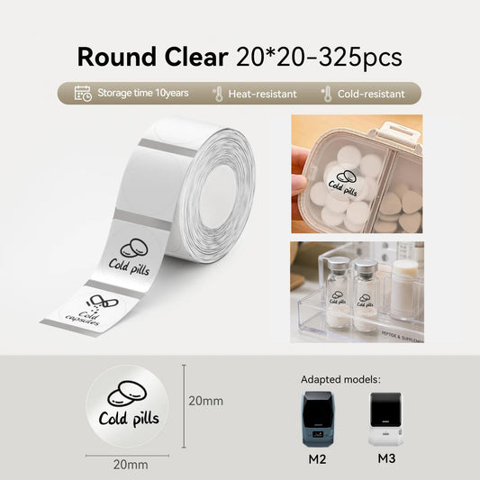 Niimbot M2/M3 20*20mm 325pcs Round Clear Thermal Transfer Labels